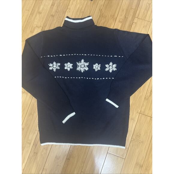 Vintage Nordic Snowflake Turtleneck Sweater Embroidered Cozy Winter Sz M - Picture 3 of 6